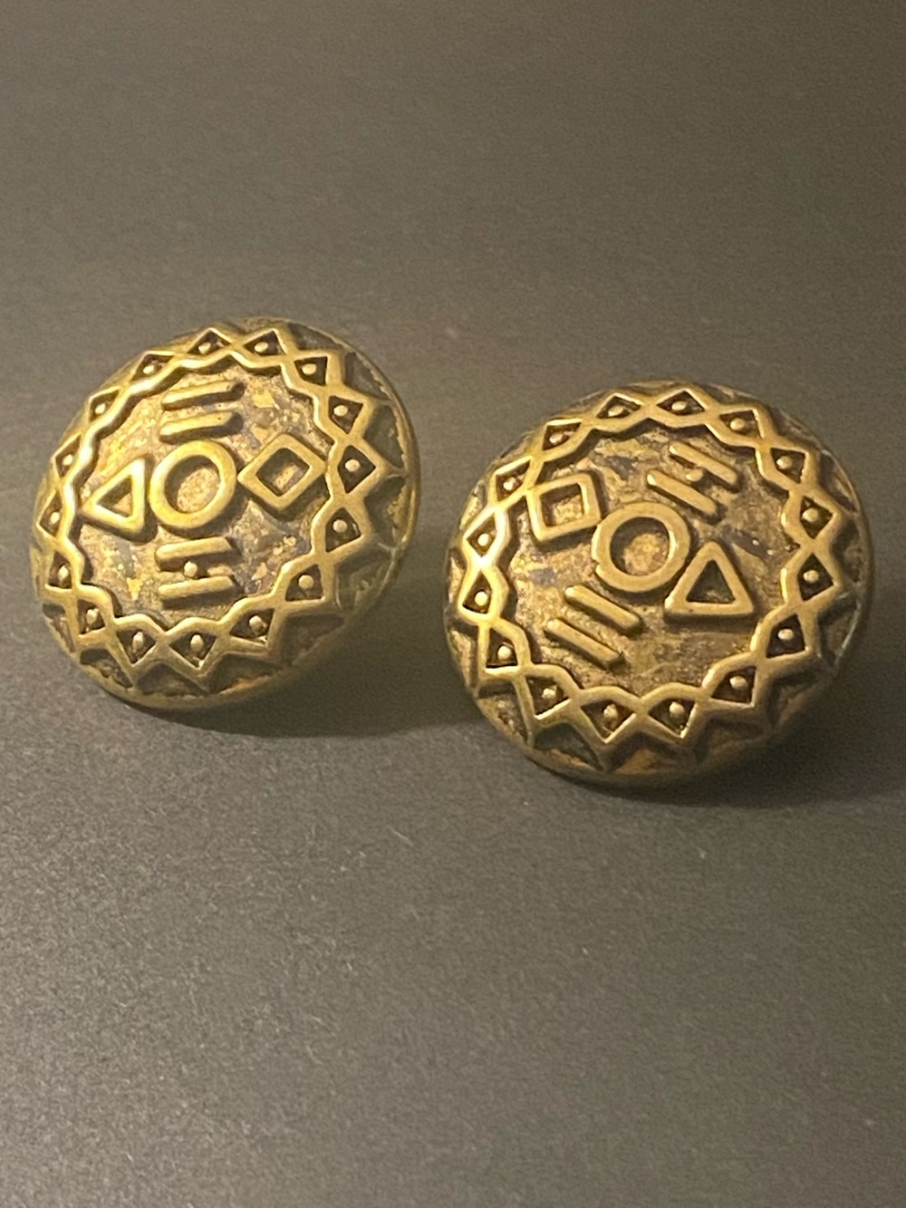 Vintage Tribal Ginnie Johansen Style Round Clip-On Earrings Style Design Bronze